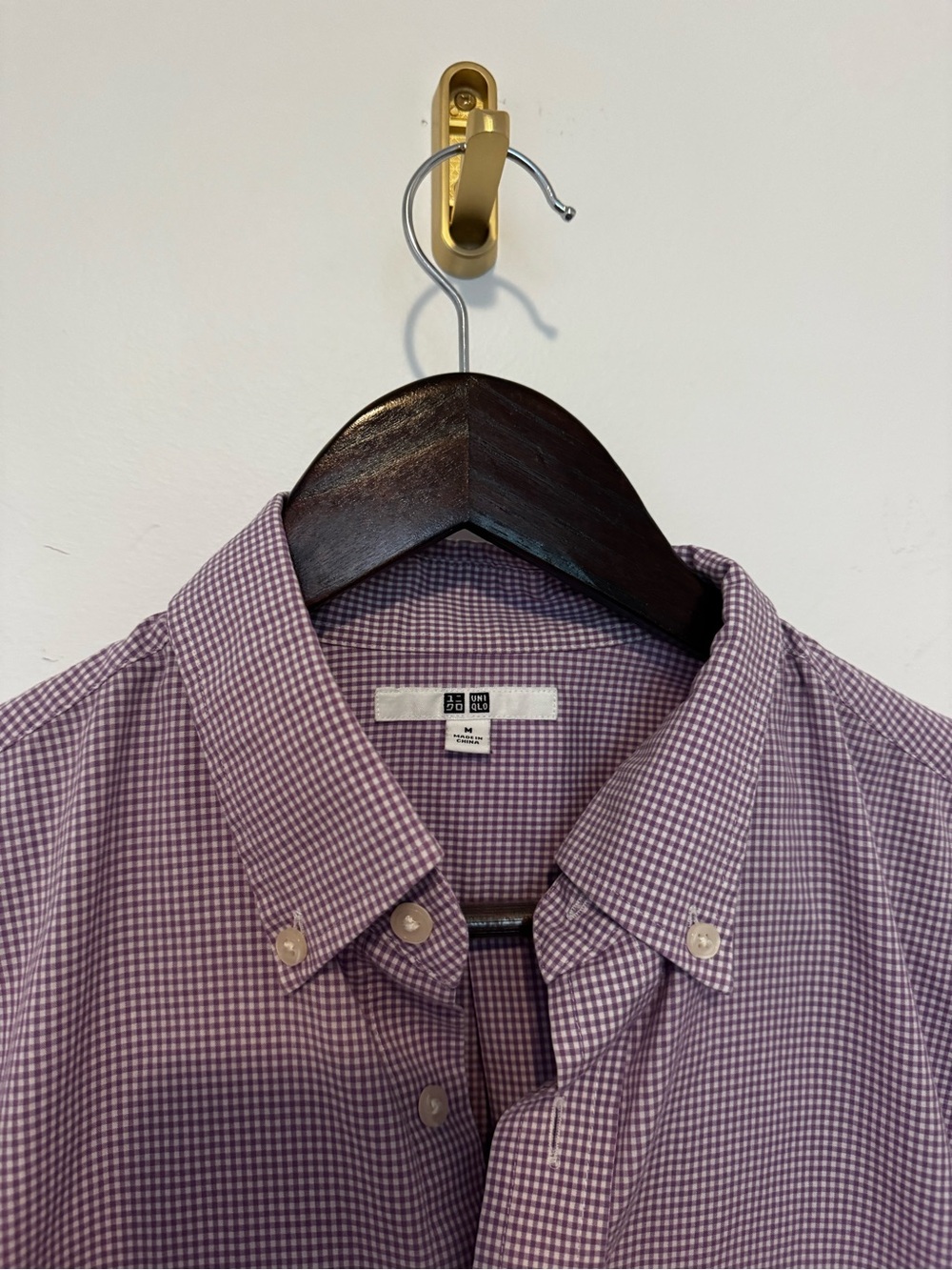 Uniqlo Men’s Purple Micro Gingham Button Down Shirt Size Medium